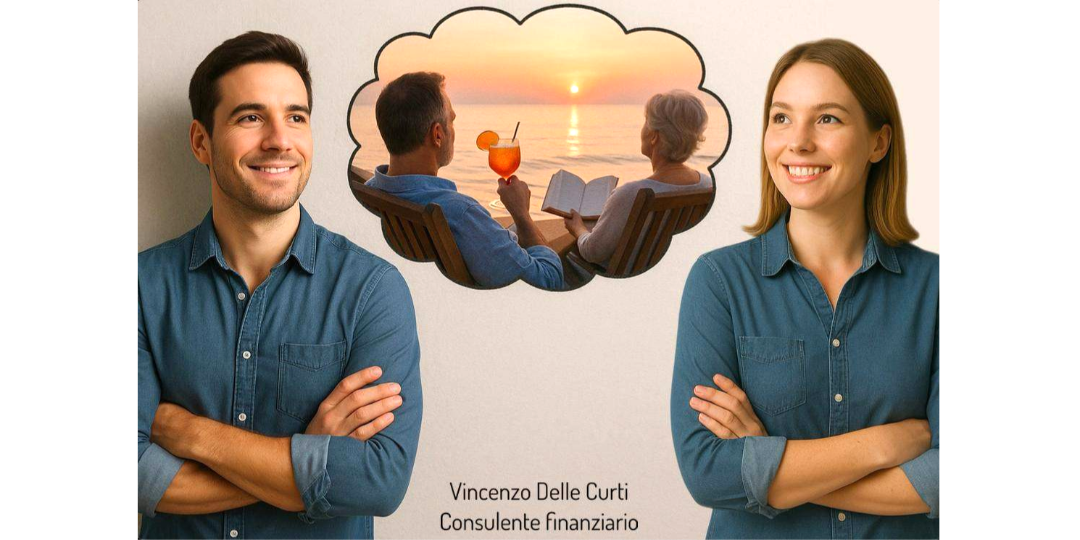 Un ragazzo e una ragazza che imaginano una vita serenza da pensionati.